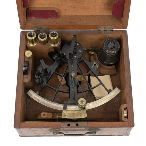 476 - Late 19th/20th Century Chricton London mahogany cased sextant, the lid with a Henry Hughs & Son ... 