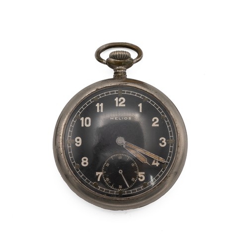 480 - Helios WW11 pocket watch with black dial and subsidiary seconds dial, No 365438 to the verso contain... 