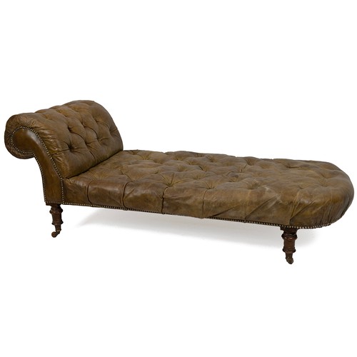 484 - Cornelius V Smith maker, Late 19th Century button-back leather upholstered day bed. Turned feet on c... 