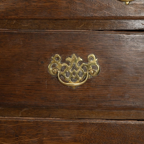 487 - Georgian oak chest on stand with shaped cornice above two short over four long graduating drawers wi... 