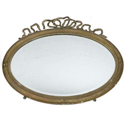 493 - Italian style oval gilt framed wall mirror with ribbon decoration L86cm and a deep set gilt framed w... 