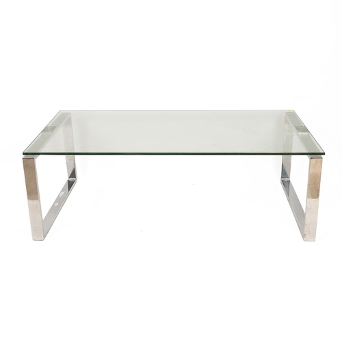 499 - Four 1980's chrome and glass topped coffee side tables all with chrome open rectangular boxed end su... 