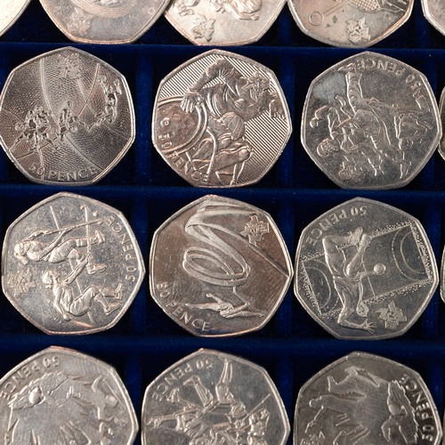 77 - Large collection of circulated 2011 Olympic 50ps including rarer issues like Football, Triathlon, Wr... 