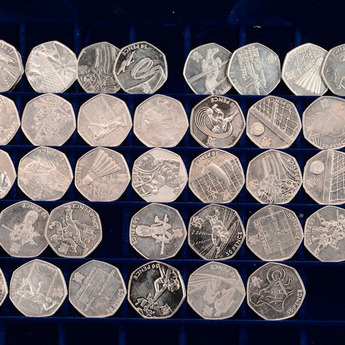 77 - Large collection of circulated 2011 Olympic 50ps including rarer issues like Football, Triathlon, Wr... 