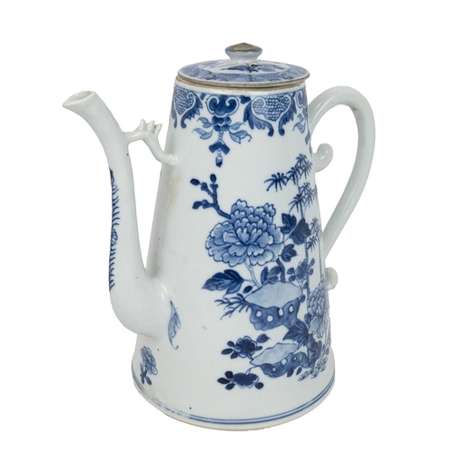 137 - A CHINESE BLUE AND WHITE COFFEE POT WITH COVER, 18TH CENTURYIn the form of the famous Zhihu shape of... 