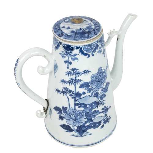 137 - A CHINESE BLUE AND WHITE COFFEE POT WITH COVER, 18TH CENTURYIn the form of the famous Zhihu shape of... 