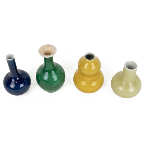 152 - FOUR SMALL CHINESE MONOCHROME VASESIn yellow, green and blue respectively, one in double-gourd shape... 