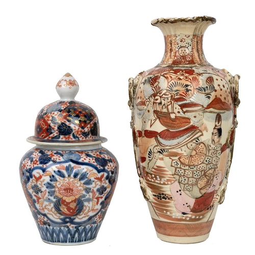 156 - TWO JAPANESE VASES, 19/20TH CENTURYOf baluster form, the Satsuma vase, decorated with figures in lan... 