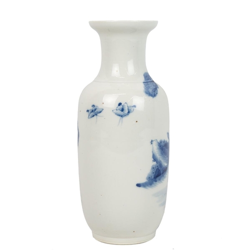 162 - A CHINESE BLUE AND WHITE VASE 20TH CENTURY.Of baluster shape and everted mouth rim, decorated with t... 