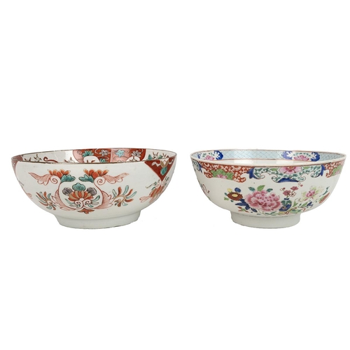 103 - TWO ORIENTAL PUNCH BOWLS, 18-19TH CENTURYThe Chinese famille vert one, decorated with auspicious obj... 