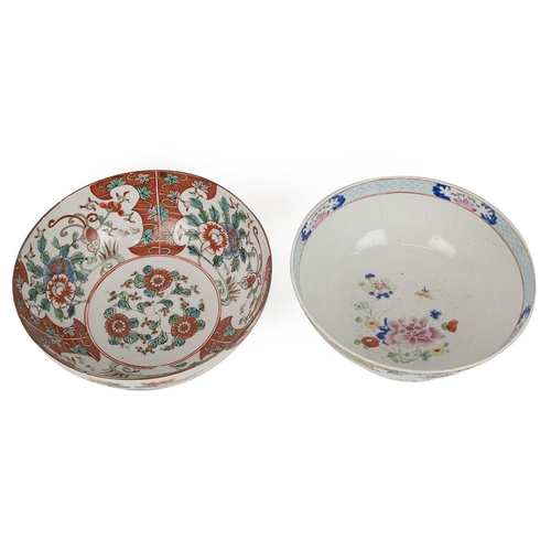 103 - TWO ORIENTAL PUNCH BOWLS, 18-19TH CENTURYThe Chinese famille vert one, decorated with auspicious obj... 