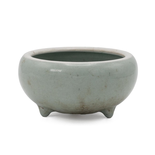 97 - A CHINESE CELADON CENSER, REPUBLIC PERIOD (1911-1949)Of flat circular form, supported with tri-foot,... 