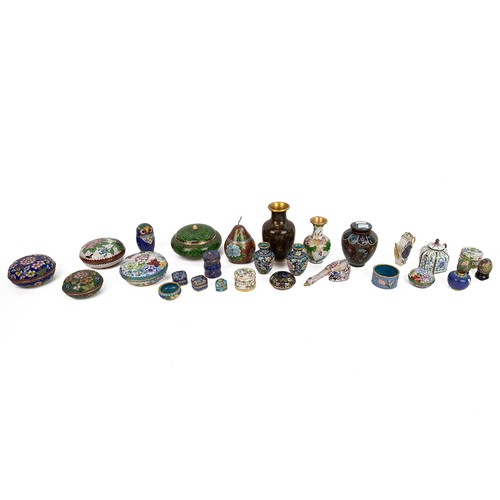 341 - A COLLECTION OF 28 PIECES OF ORIENTAL CLOISONNE WARETo include various small boxes, vases and teapot... 