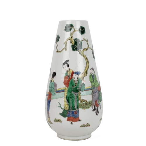 172 - A CHINESE FAMILE ROSE VASE, LATE QINGThe vase of inverted tapering form decorated with figures, a mu... 