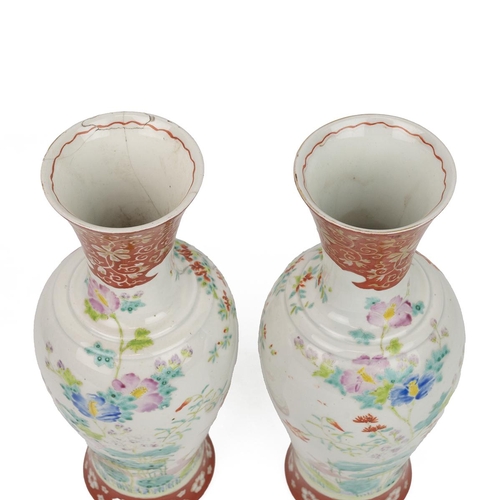 183 - A PAIR OF JAPANESE VASES, MEIJI PERIOD.Of baluster form, the neck decorated with blossom and leaves ... 