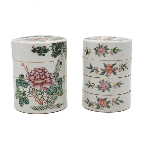 80 - TWO CHINESE QIANJIANG CAI MULTI SECTION BOXES, EARLY 20TH CENTURYOne decorated with a lady in a gard... 