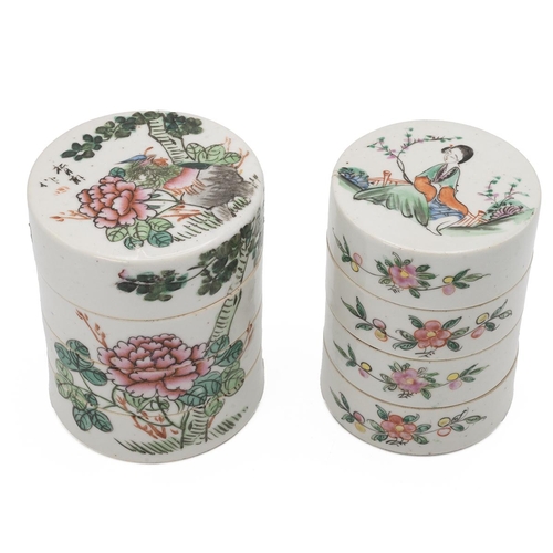 80 - TWO CHINESE QIANJIANG CAI MULTI SECTION BOXES, EARLY 20TH CENTURYOne decorated with a lady in a gard... 