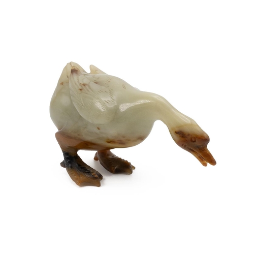 188 - A CHINESE CARVED JADE GOOSE, POSSIBLY JIN DYNASTYOf small proportions with detailed beak and feet an... 