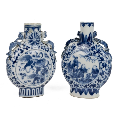 14 - TWO CHINESE BLUE AND WHITE MOONFLASKS, QING DYNASTYOne decorated with children dancing accompanied b... 