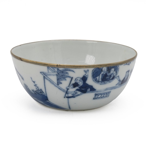 18 - A CHINESE BLUE AND WHITE BOWL, QING DYNASTYSilver protection mounded on the rim, depicting the legen... 