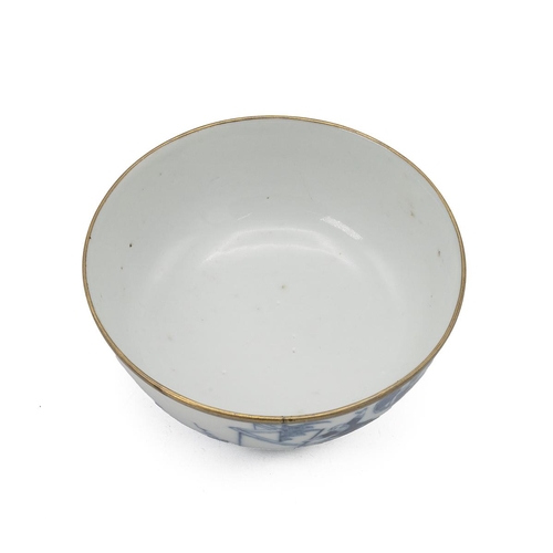 18 - A CHINESE BLUE AND WHITE BOWL, QING DYNASTYSilver protection mounded on the rim, depicting the legen... 