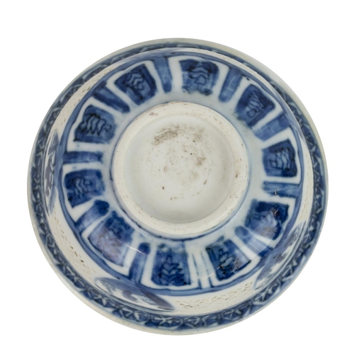 36 - A CHINESE BLUE AND WHITE BOWL, LATE MING DYNASTYOf everted mouth rim, decorated with alternating coi... 