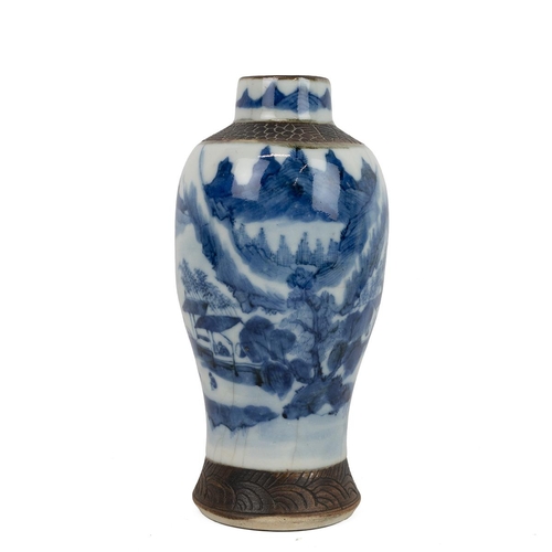 143 - A CHINESE VASE WITH TIEXIU HUA GLAZED, LATE QINGThe baluster shaped vase decorated with village life... 