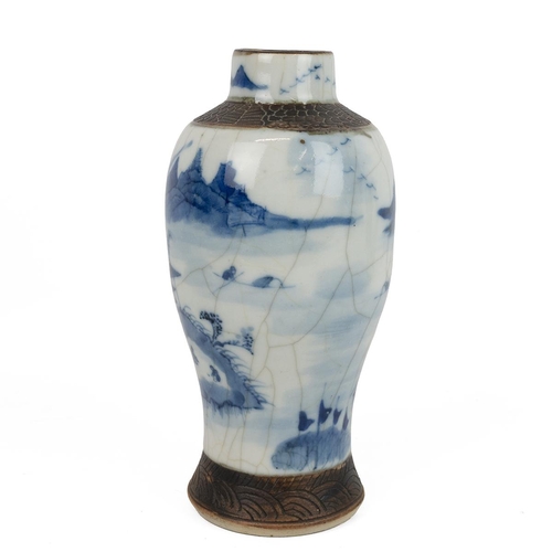 143 - A CHINESE VASE WITH TIEXIU HUA GLAZED, LATE QINGThe baluster shaped vase decorated with village life... 