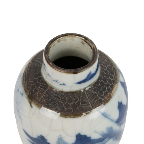 143 - A CHINESE VASE WITH TIEXIU HUA GLAZED, LATE QINGThe baluster shaped vase decorated with village life... 