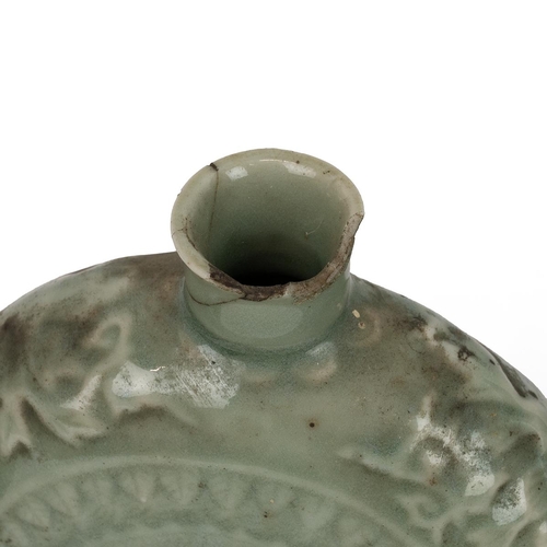 58 - A COLLECTION OF FOUR ORIENTAL VASES, VIOUSE PERIODSOf moonflask form, the celadon vase moulded with ... 