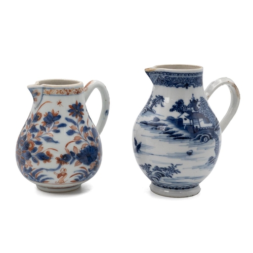 140 - TWO CHINESE MILK JUGS, 18TH CENTURYOne in blue and white enamel, painted with a landscape on the bod... 