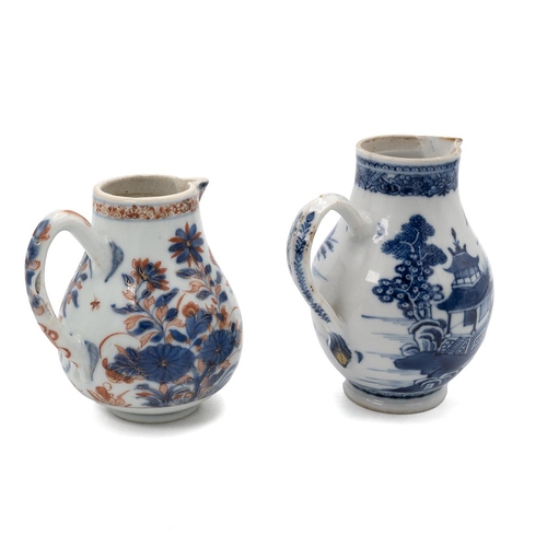 140 - TWO CHINESE MILK JUGS, 18TH CENTURYOne in blue and white enamel, painted with a landscape on the bod... 