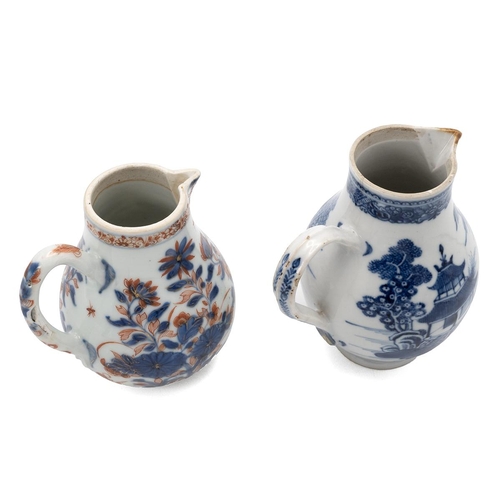 140 - TWO CHINESE MILK JUGS, 18TH CENTURYOne in blue and white enamel, painted with a landscape on the bod... 