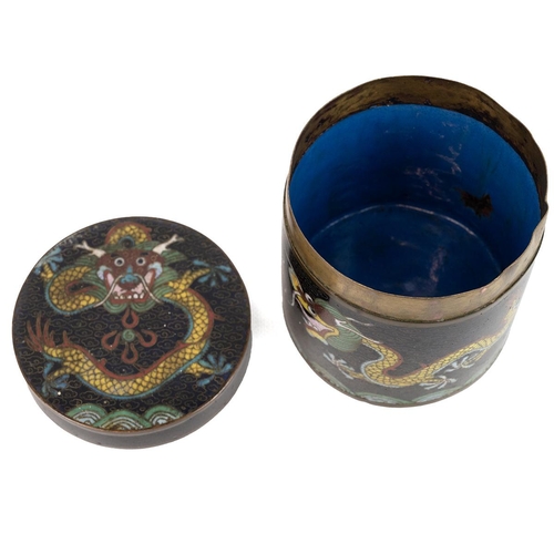 340 - A COLLECTION OF CHINESE METALWARE, 19/20th CENTURYA cloisonne box decorated with dragons, 10cm high;... 