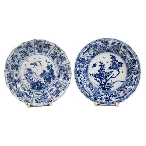 8 - TWO CHINESE BLUE AND WHITE SAUCERS, KANGXI PERIOD, QING DYNASTYBoth decorated with flowers and birds... 