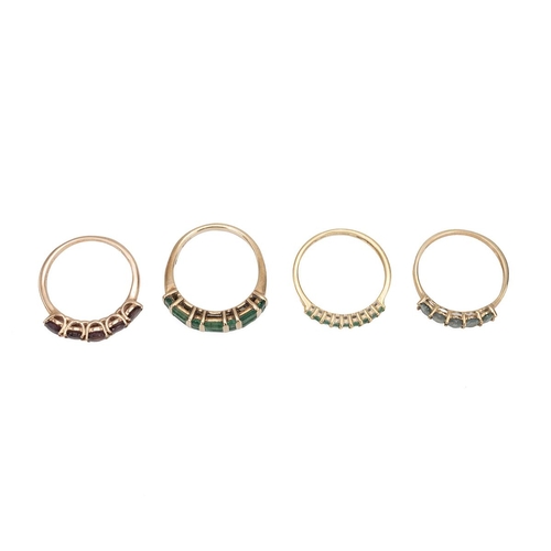 3 - Three 9ct gold gem set rings, one set with alexandrite, 6.68 grams, along with an 18ct gold gem set ... 