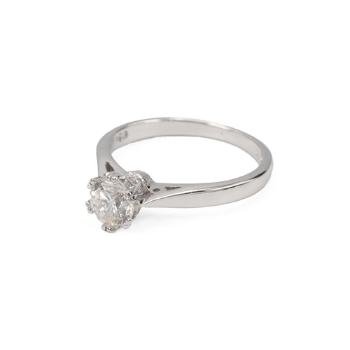 12 - 18ct white gold and diamond ring, the brilliant cut diamond measuring approximately 0.50 carats, mou... 