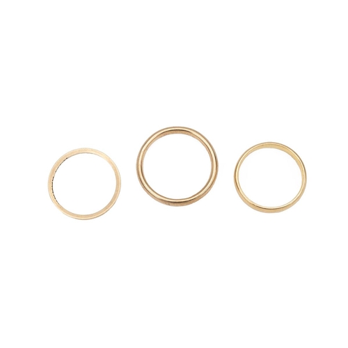 48 - Two 9ct gold wedding bands stamped '375', 3.7 grams and a 22ct hallmarked wedding band 3.6 grams.