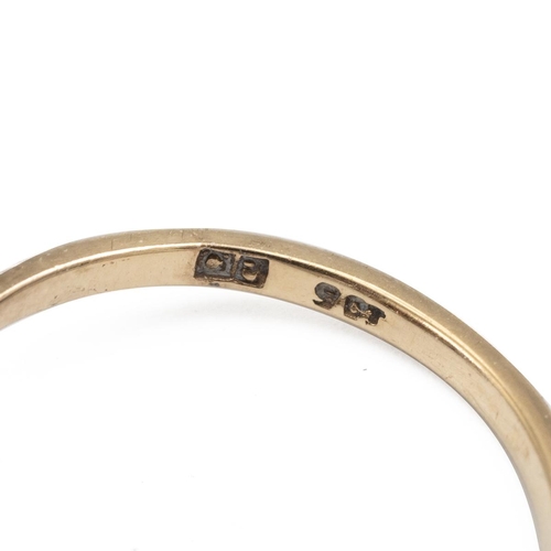 66 - 9ct gold wedding band, along with a gem set ring, stamped '9ct' and a pair of stud earrings stamped ... 