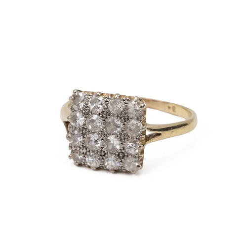 67 - 18ct gold hallmarked, 16 stone diamond ring of square form, the outer diamonds mounted in a claw set... 