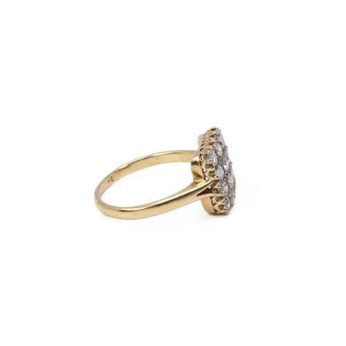 67 - 18ct gold hallmarked, 16 stone diamond ring of square form, the outer diamonds mounted in a claw set... 