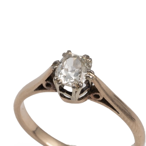 82 - Yellow metal stamped '18ct' tested as 9ct gold solitaire ring, the old cut diamond approx 0.5 carats... 