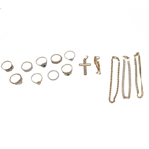 83 - Collection of 9ct gold and yellow metal jewellery, all tested as 9ct, 42.36 grams, along with a Tiff... 