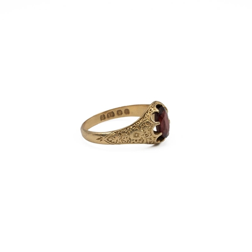 91 - 18ct gold and garnet set ring, the garnet measuring 8mm x 9mm, mounted in an eight claw setting with... 