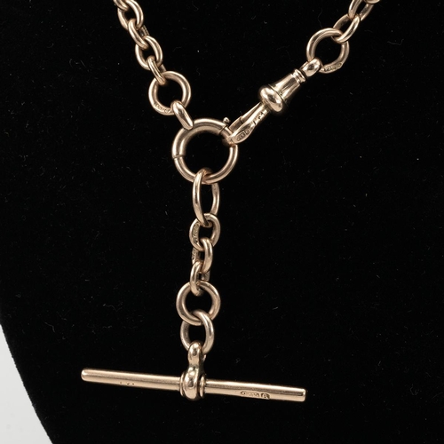 106 - 9ct gold Albert chain hallmarked to the T-bar and links, 35 grams.