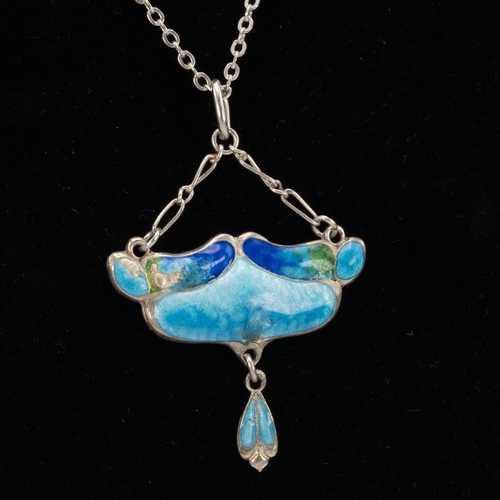 121 - James Fenton, an Arts and Crafts silver and enamelled pendant, Birmingham 1908, with a single drop, ... 