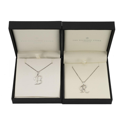 125 - The Diamond Store, two 925 set necklaces and letter pendants, each set with lab-grown diamonds, R &a... 