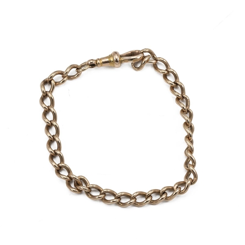 136 - Unmarked yellow metal watch chain tested as 9 ct, with a 15 ct gold clip, 16.74 grams gross