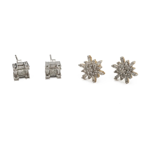 159 - Pair of diamond and white metal earrings, along with another similar pair, both tested as 9ct, 3.36 ... 