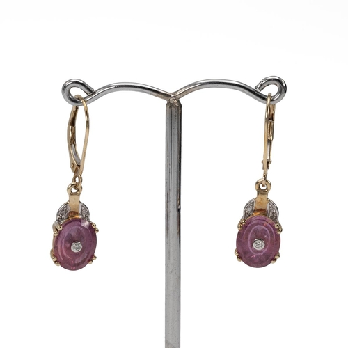 160 - Glenn Lehrer, a pair of ruby and diamond earrings and a matching pendant, all stamped 